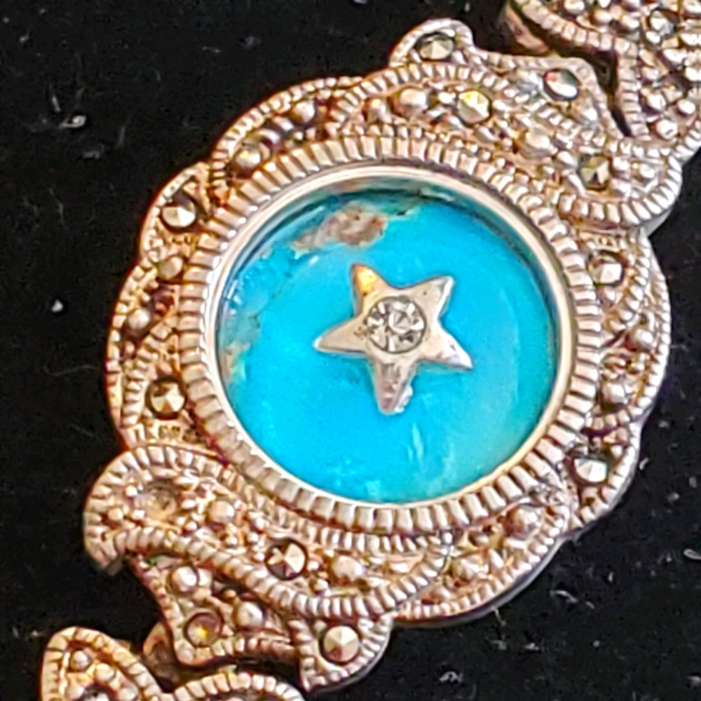 Sterling silver marcasite and turquoise bracelet
